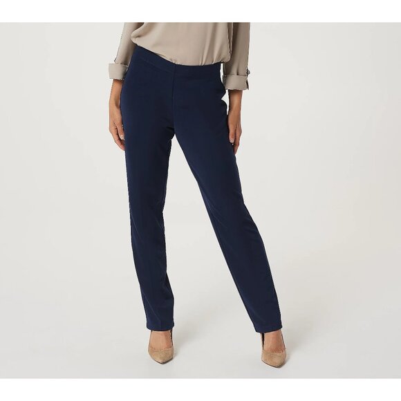 NWOT Susan Graver Milano Knit Pull-On Slim- Leg Ankle Pants Sz XXSP Navy Blue - Picture 1 of 8
